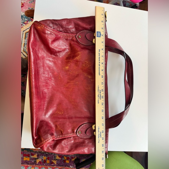 Vintage Frye leather zip tote satchel cherry red leather boho - Picture 13 of 16